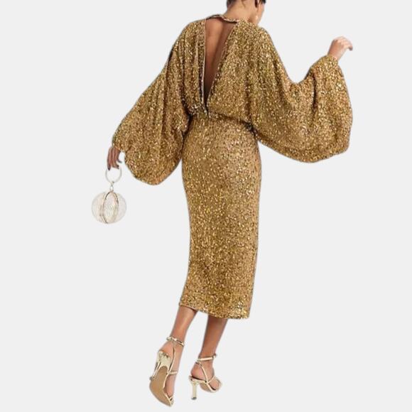 ASOS Glam ✨Gold Sequin Midi Dress - Picture 16 of 16